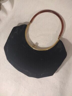 Vintage Black Velvet Brown Top-Handle Bag 🔥